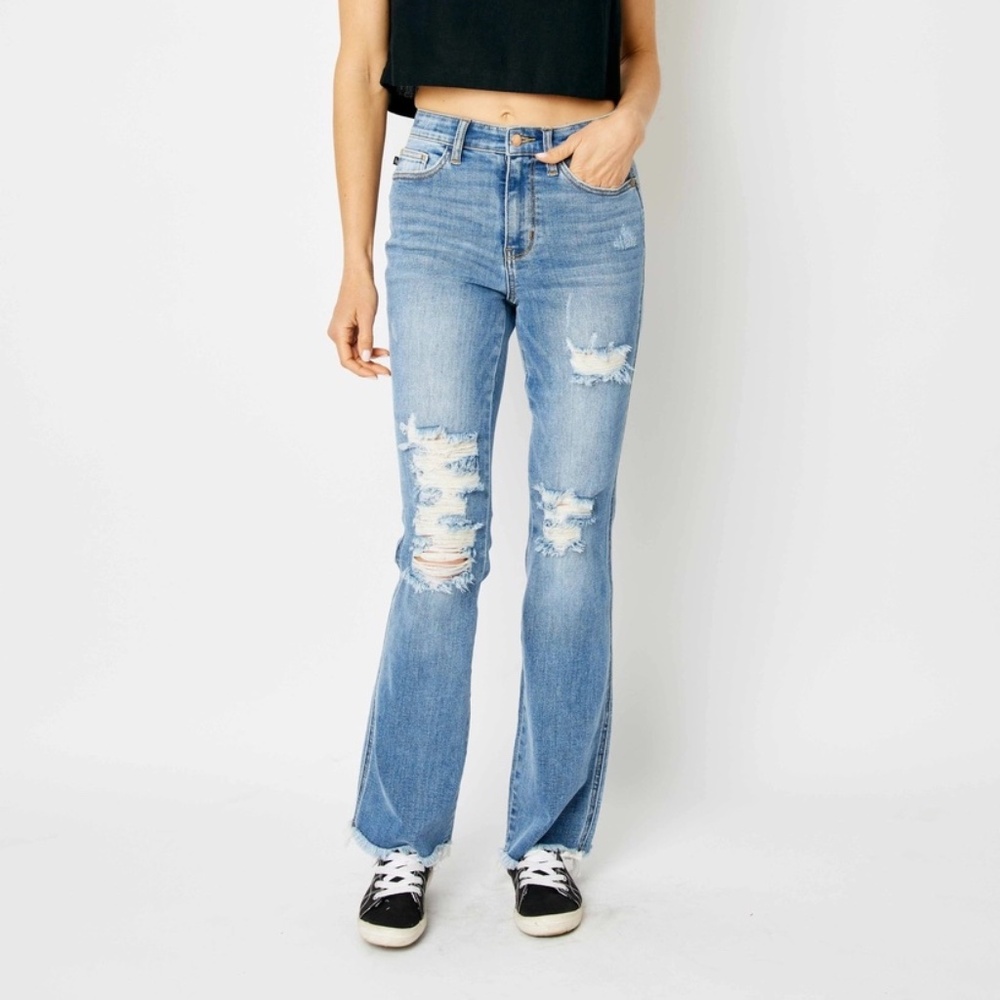 Judy Blue Medium Wash High Waist Destroy Fray Hem Bootcut - NEW WITH TAGS